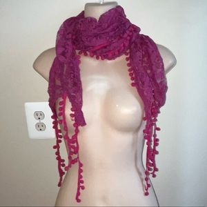 Raspberry Pink Lace Pom Pom Scarf Target 9”x 60”